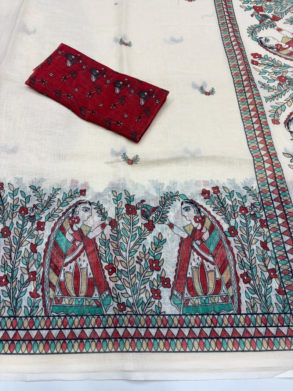 Fantabulous Festive Wear Soft Linen Printed Rich Pallu Work Fancy Designer Saree With Blissful Blouse Piece