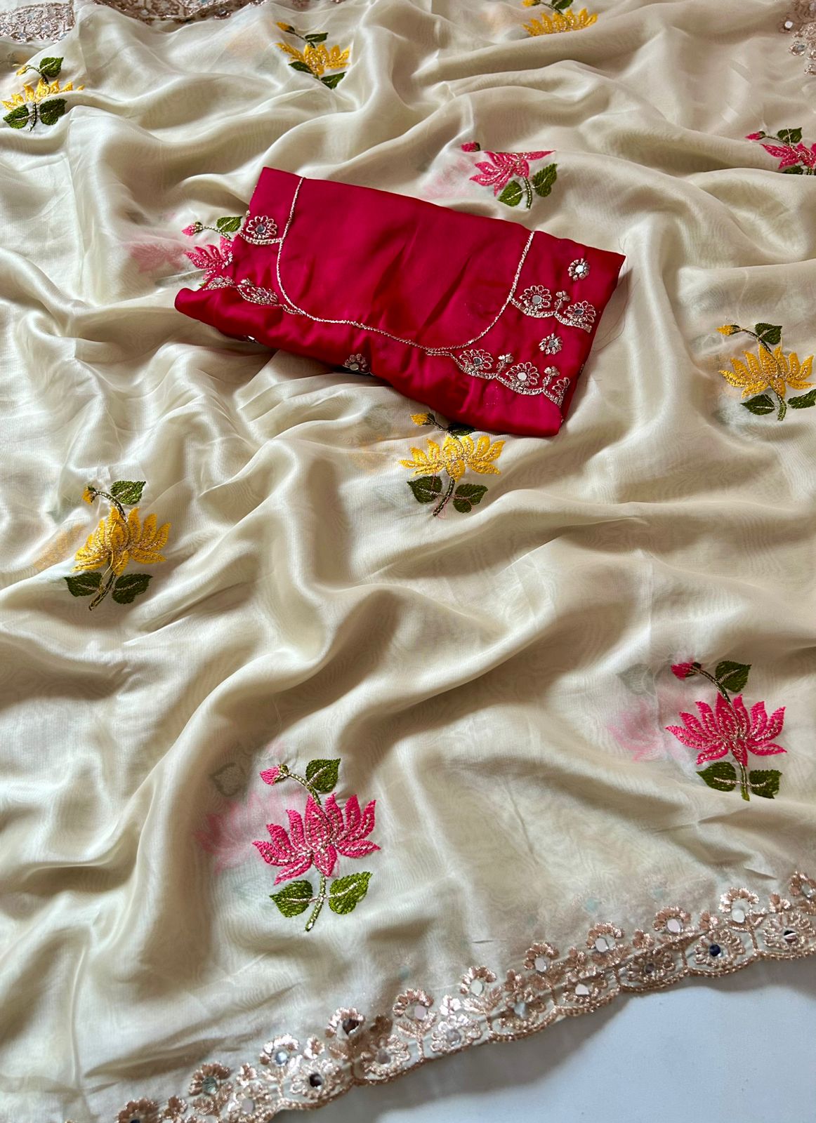 Divine Function Wear Rangoli Silk Embroidery n Mirror Work Fancy Designer Saree  With Contrast Blouse