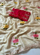 Load image into Gallery viewer, Divine Function Wear Rangoli Silk Embroidery n Mirror Work Fancy Designer Saree  With Contrast Blouse
