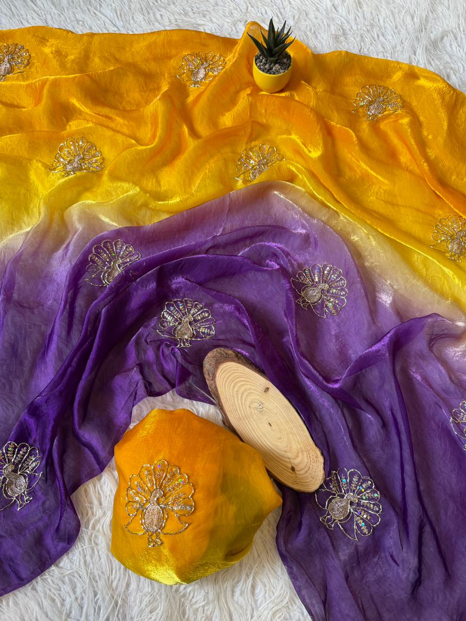 Imaginative Function Wear Pure Soft Silk Beads Sequence n Zari Work Designer Saree With Blouse Piece