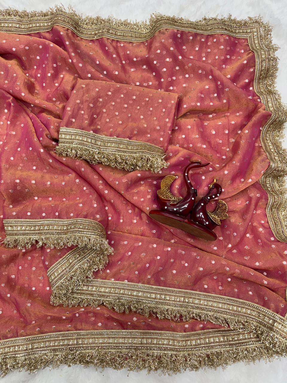 Alverina Wedding Wear Silk Jacquard Butti n Heavy Lace Work Fancy Designer Saree For Women