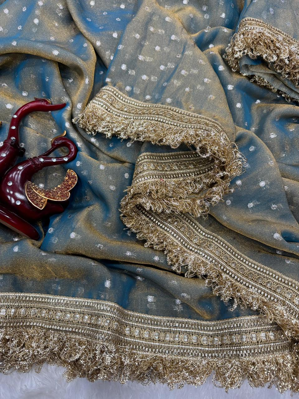 Alverina Wedding Wear Silk Jacquard Butti n Heavy Lace Work Fancy Designer Saree For Women