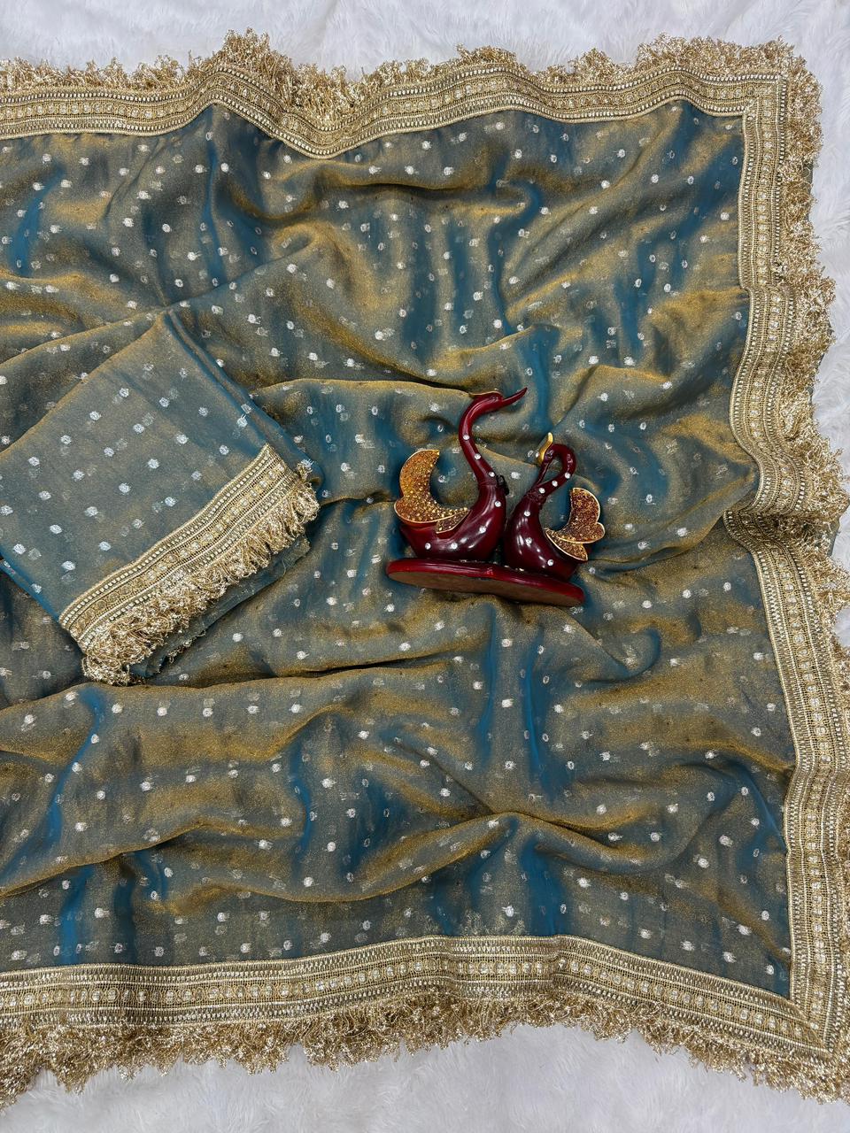 Alverina Wedding Wear Silk Jacquard Butti n Heavy Lace Work Fancy Designer Saree For Women