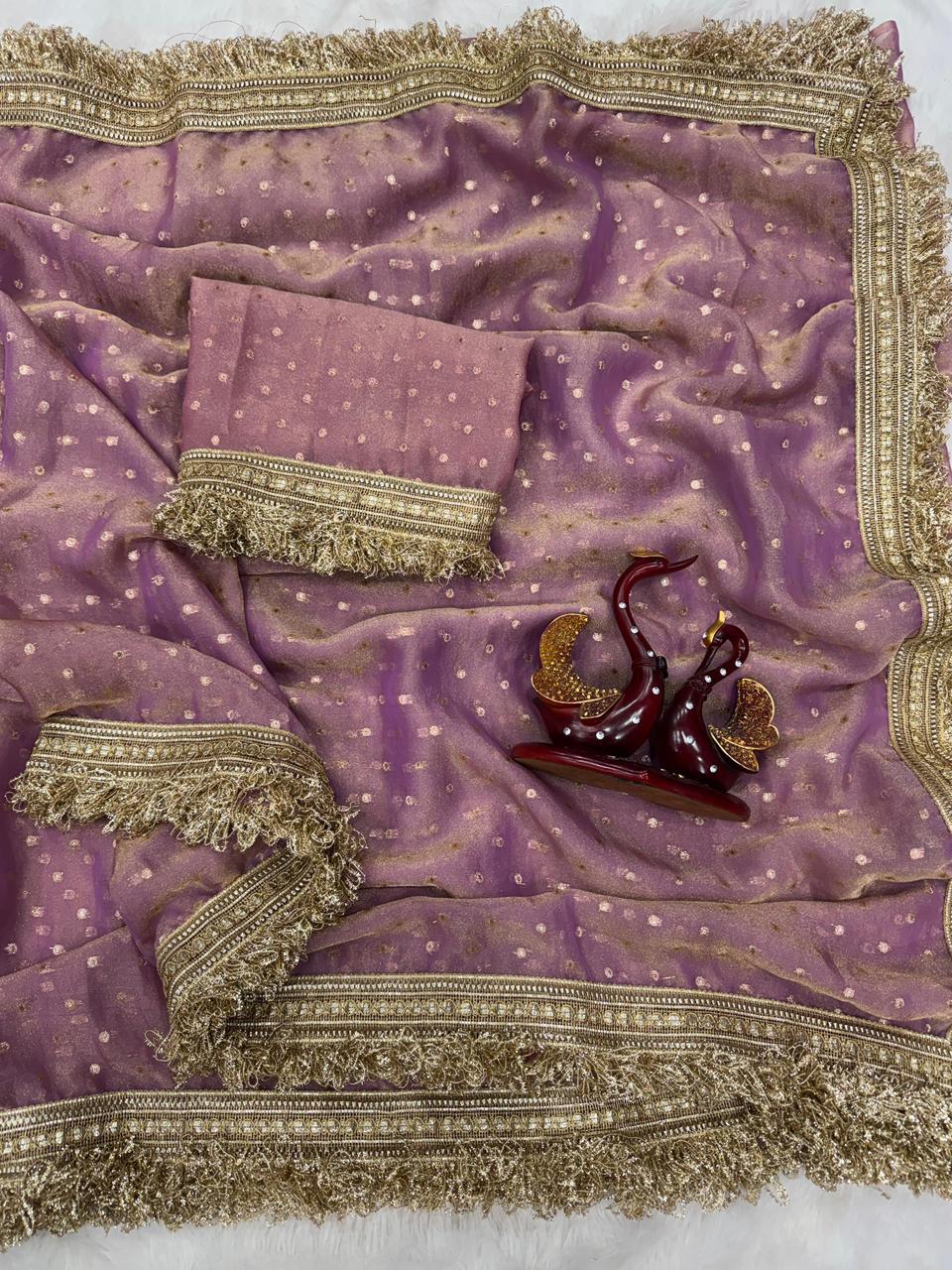 Alverina Wedding Wear Silk Jacquard Butti n Heavy Lace Work Fancy Designer Saree For Women