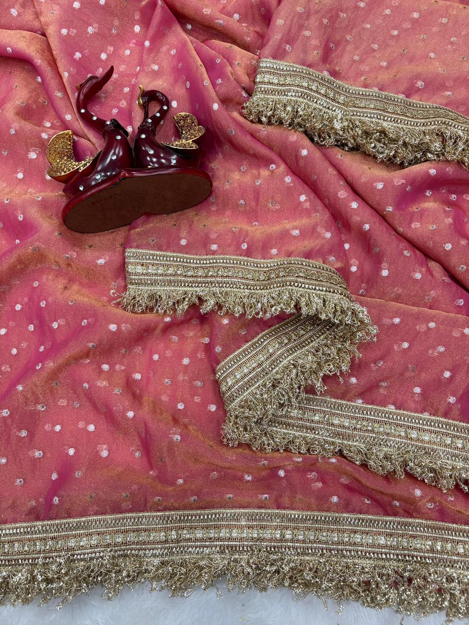 Alverina Wedding Wear Silk Jacquard Butti n Heavy Lace Work Fancy Designer Saree For Women