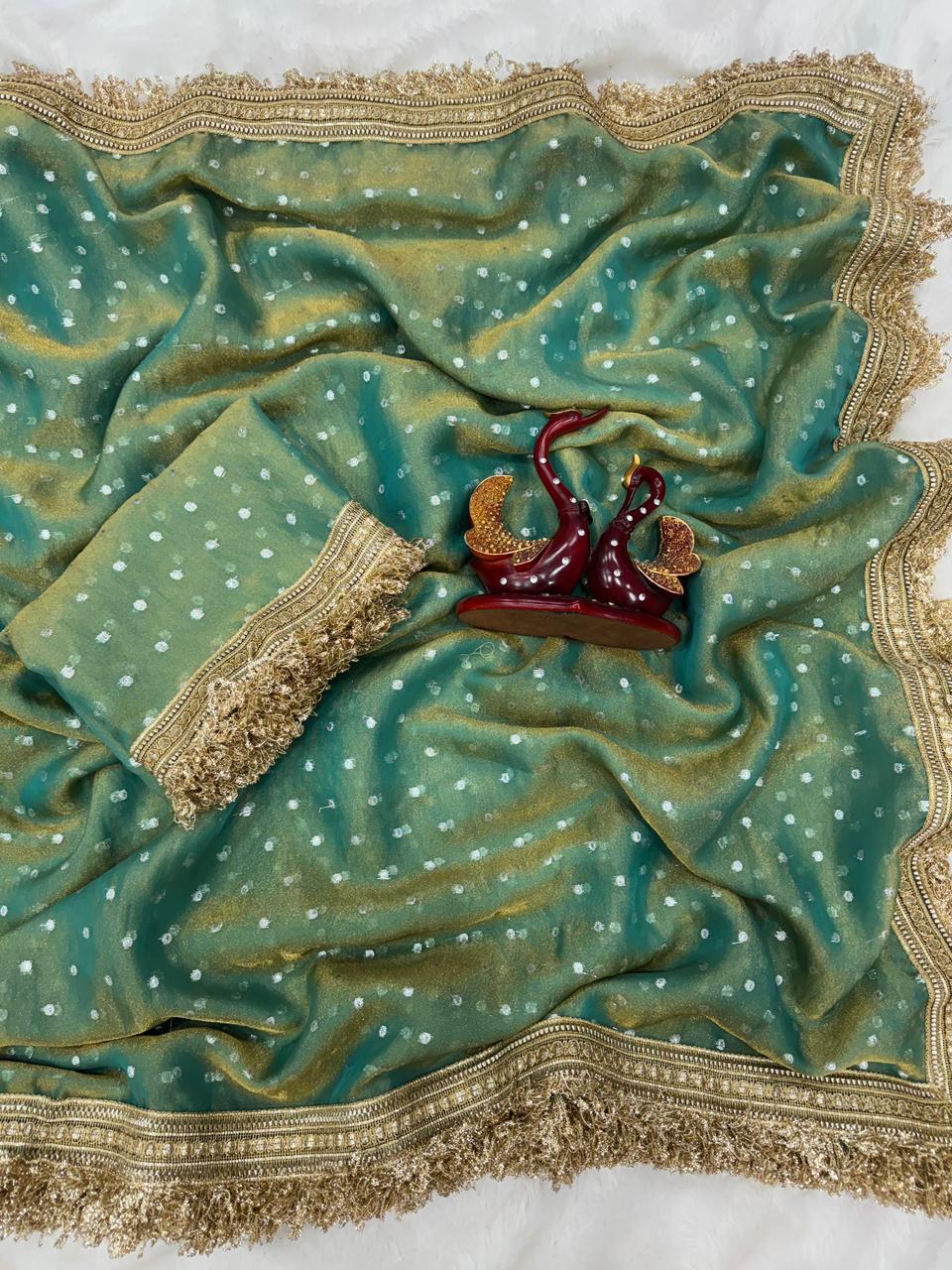 Alverina Wedding Wear Silk Jacquard Butti n Heavy Lace Work Fancy Designer Saree For Women