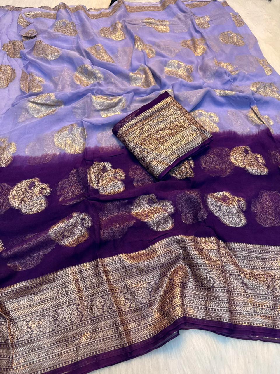 Mellifluous Function Wear Double Shaded Viscose Georgette Jari Work Fancy Saree With Blouse Piece