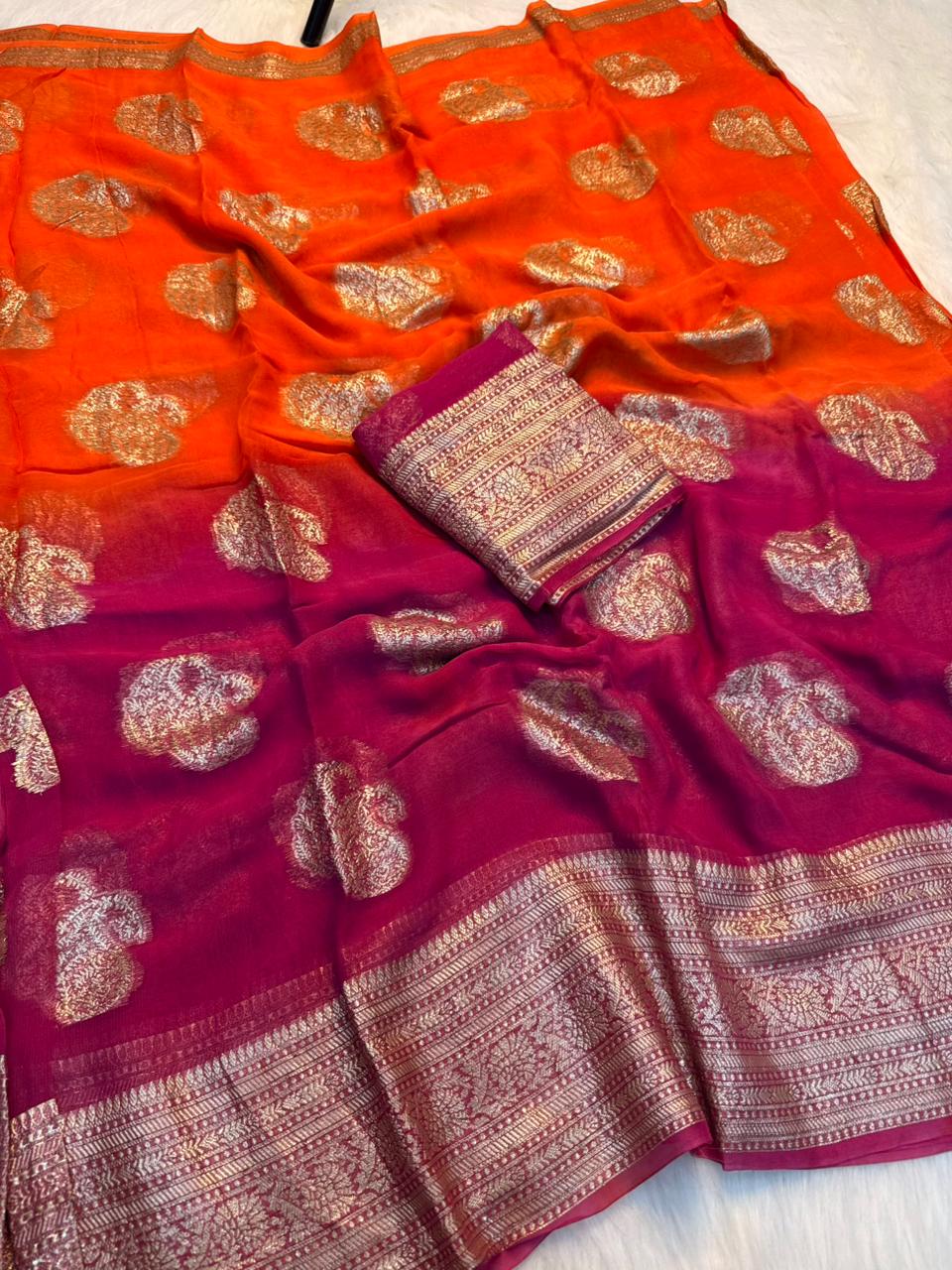 Mellifluous Function Wear Double Shaded Viscose Georgette Jari Work Fancy Saree With Blouse Piece