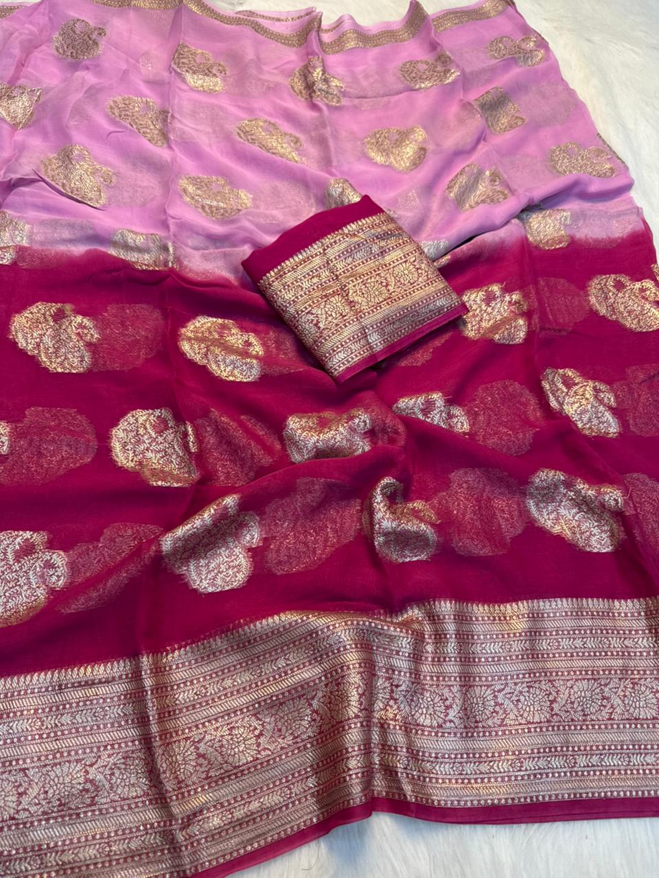 Mellifluous Function Wear Double Shaded Viscose Georgette Jari Work Fancy Saree With Blouse Piece