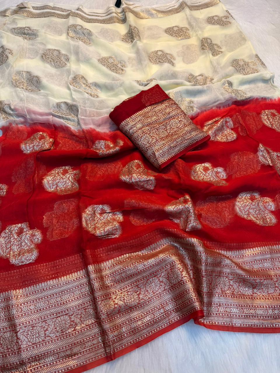 Mellifluous Function Wear Double Shaded Viscose Georgette Jari Work Fancy Saree With Blouse Piece