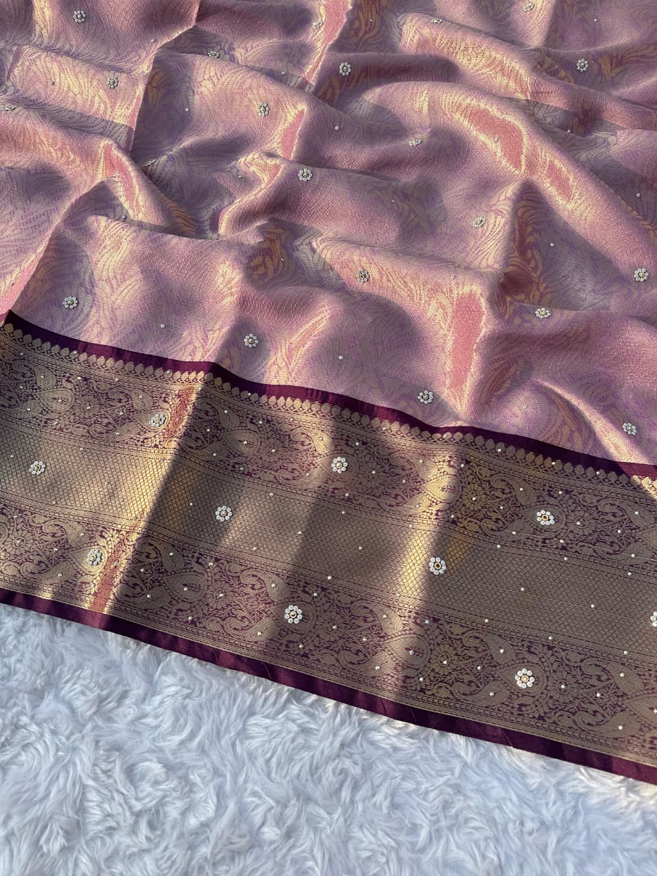 Incredible Wedding Wear Banarasi Soft Silk Handstone Work Stunning Pallu n Jacquard Border Saree With Blouse Piece