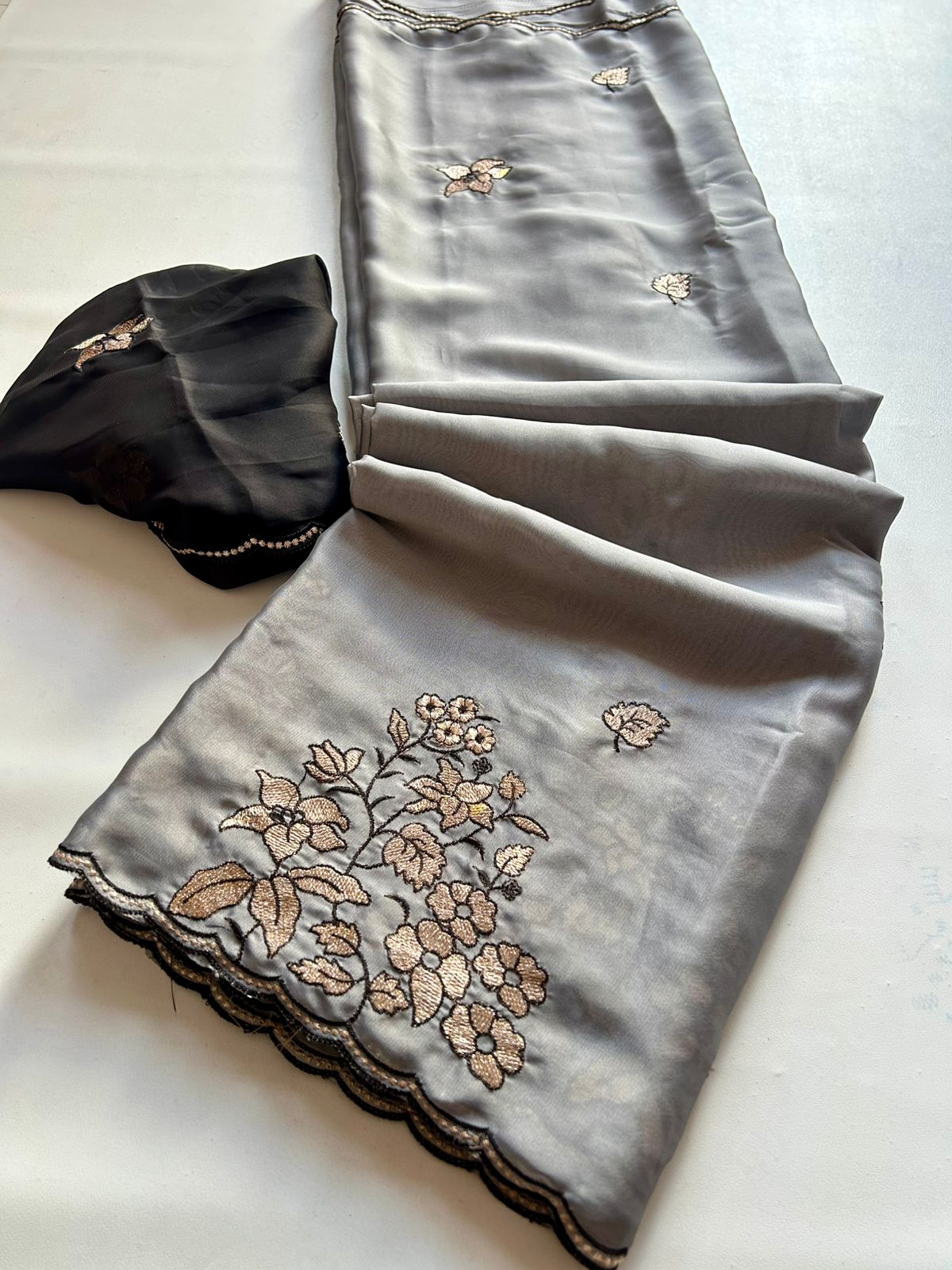 Whimsical Wedding Wear Rangoli Silk Embroidery n Cut Work Border Fancy Saree With Contrast Blouse Piece