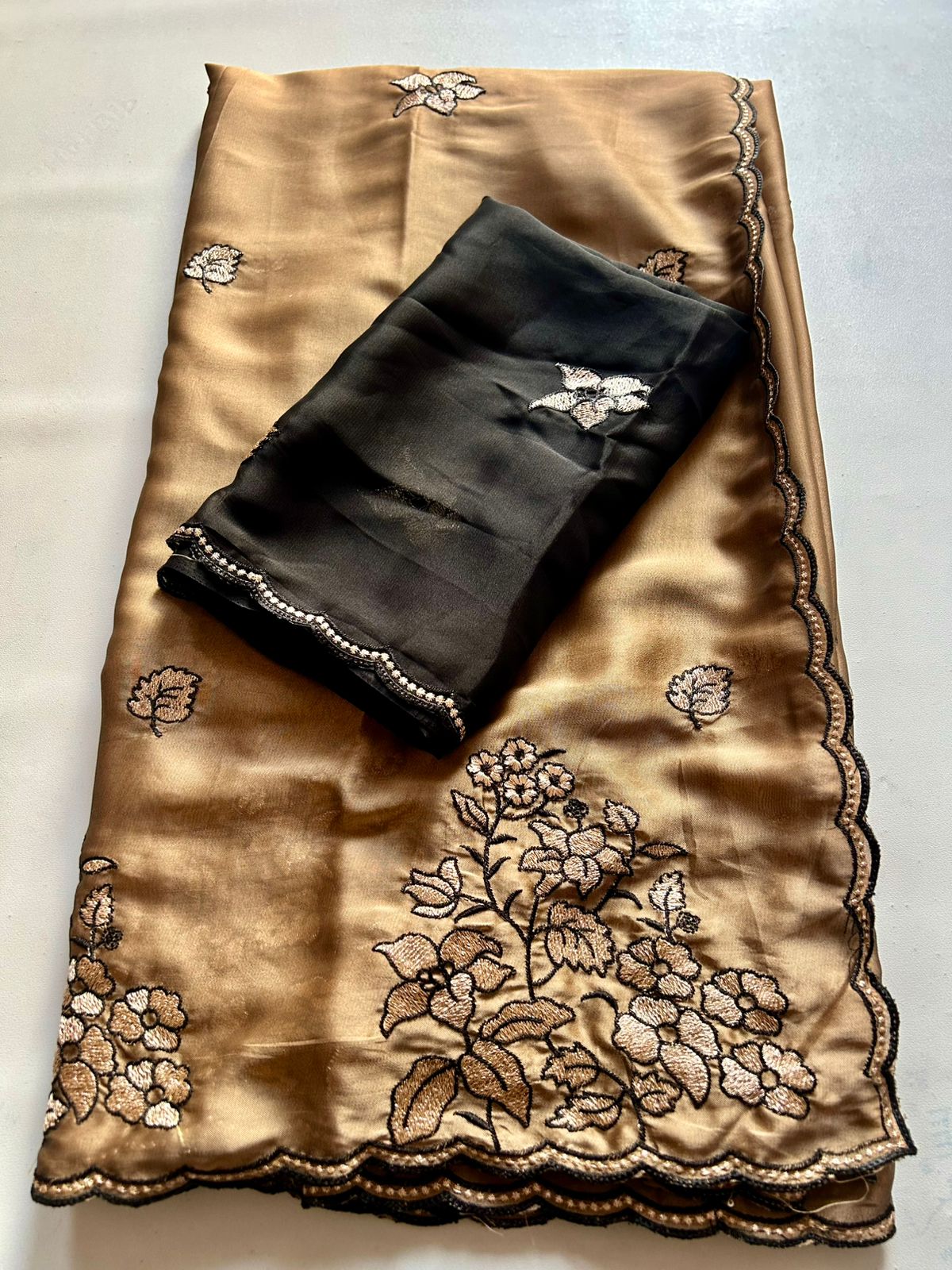 Whimsical Wedding Wear Rangoli Silk Embroidery n Cut Work Border Fancy Saree With Contrast Blouse Piece