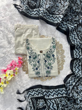 Load image into Gallery viewer, Evocative Function Wear White Color Cotton Embroidery Work Designer Straight Kurta With Trouser n Dupatta Set
