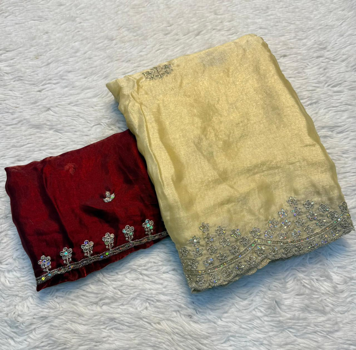 Delightful Party Wear Silk Multi Thread n Sequence Embroidery Work Designer Saree With Matching Blouse Piece