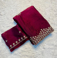 Load image into Gallery viewer, Delightful Party Wear Silk Multi Thread n Sequence Embroidery Work Designer Saree With Matching Blouse Piece
