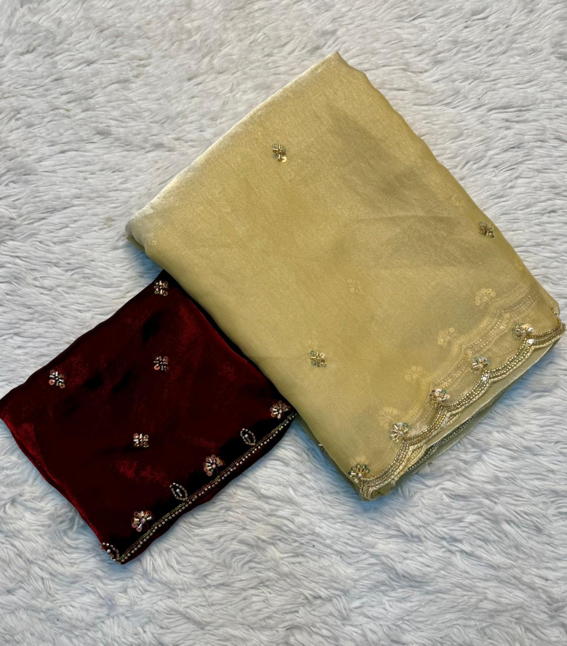 Redolent  Festive Wear Silk Handwork Bids n Sequence Work Designer Saree With Blouse Piece
