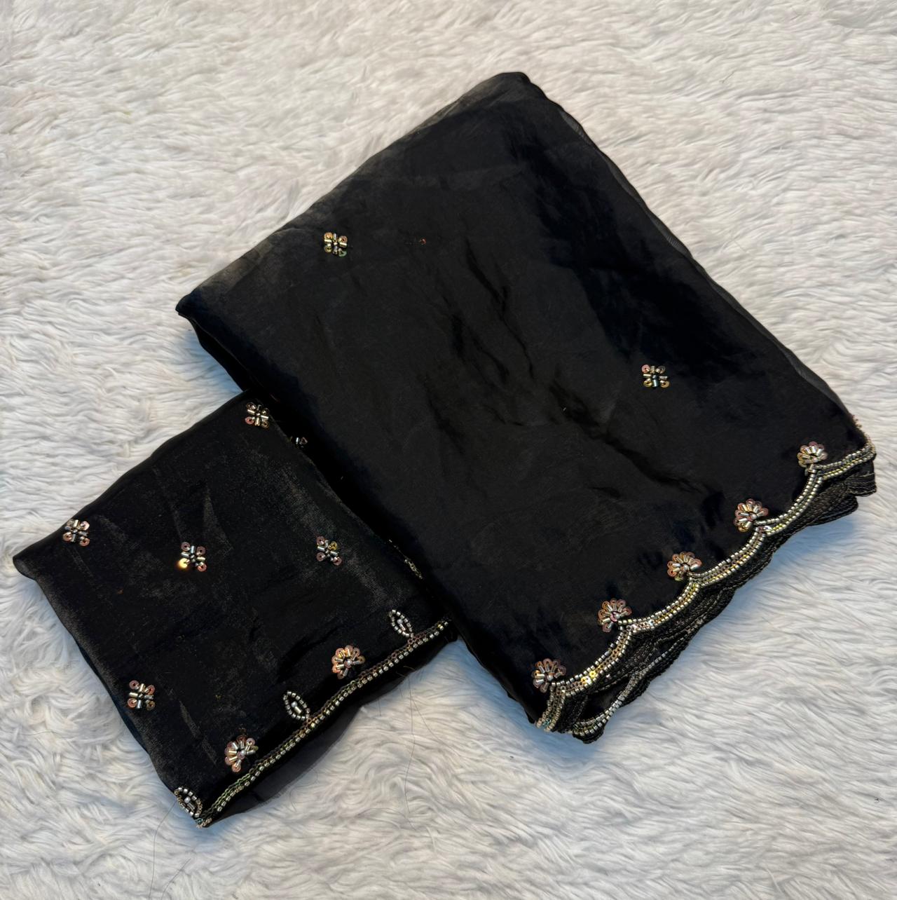 Redolent  Festive Wear Silk Handwork Bids n Sequence Work Designer Saree With Blouse Piece