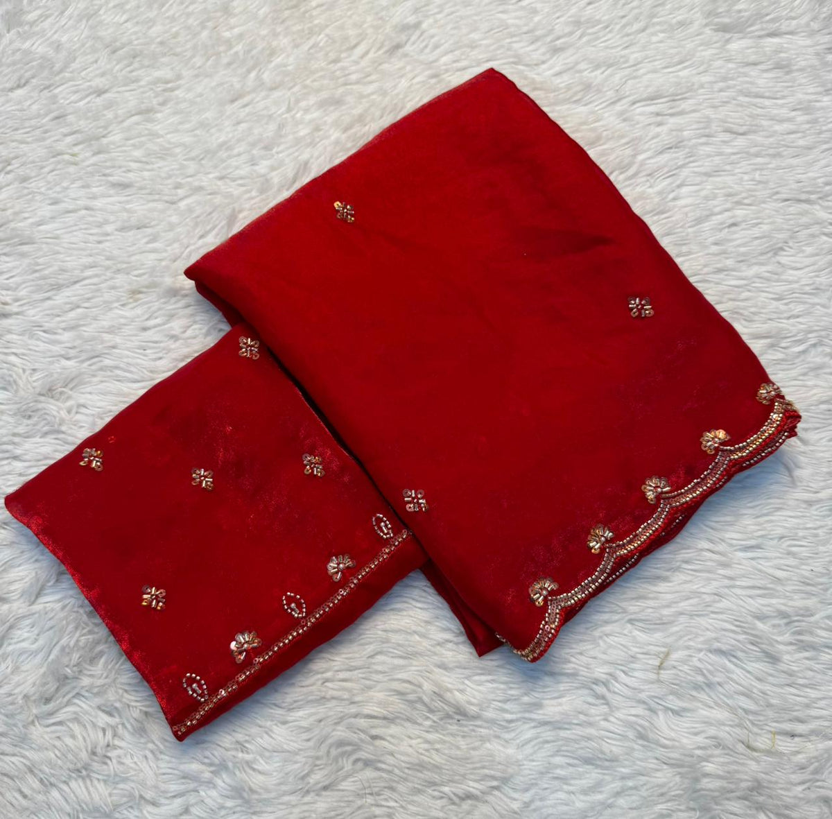Redolent  Festive Wear Silk Handwork Bids n Sequence Work Designer Saree With Blouse Piece