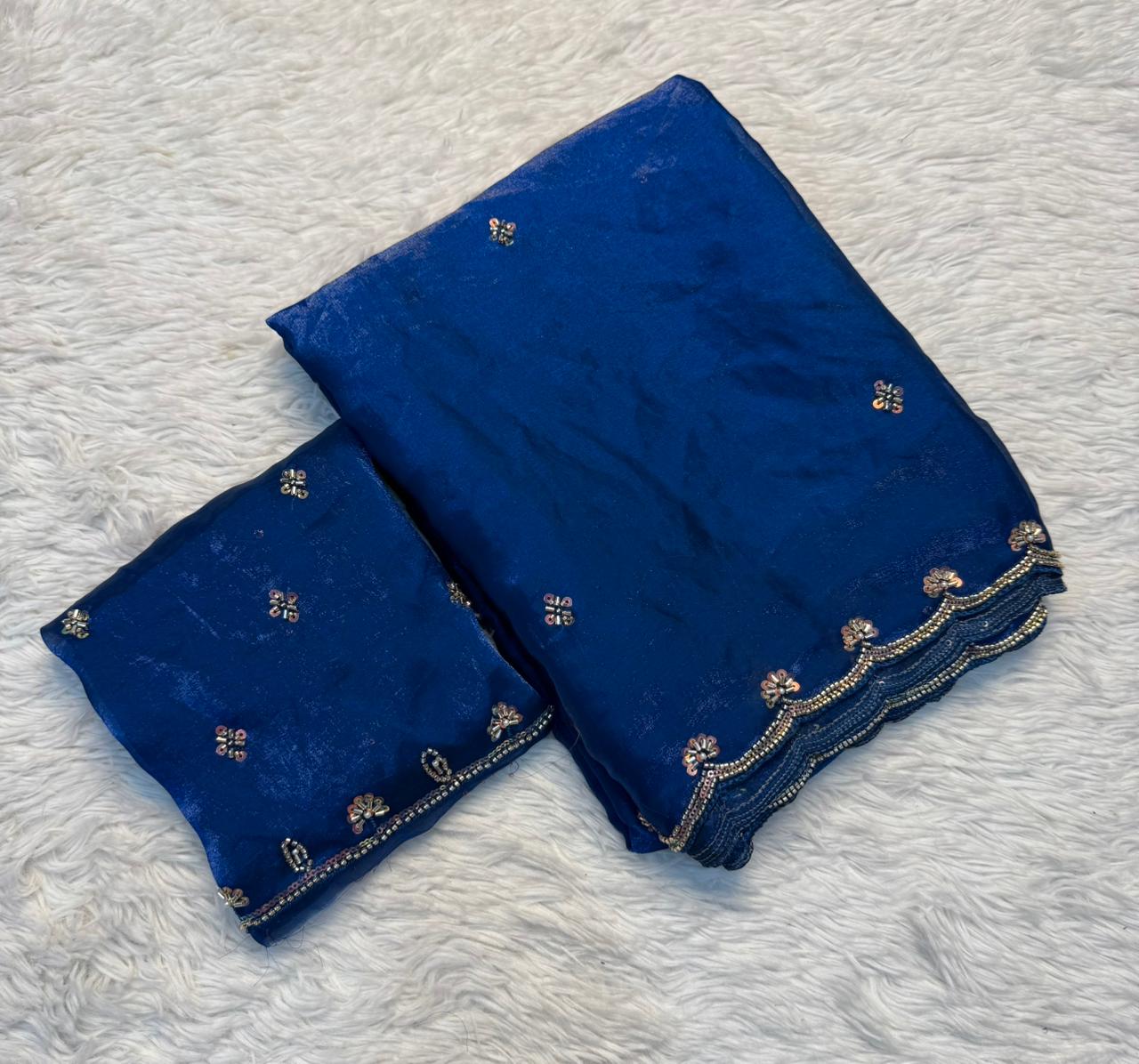 Redolent  Festive Wear Silk Handwork Bids n Sequence Work Designer Saree With Blouse Piece
