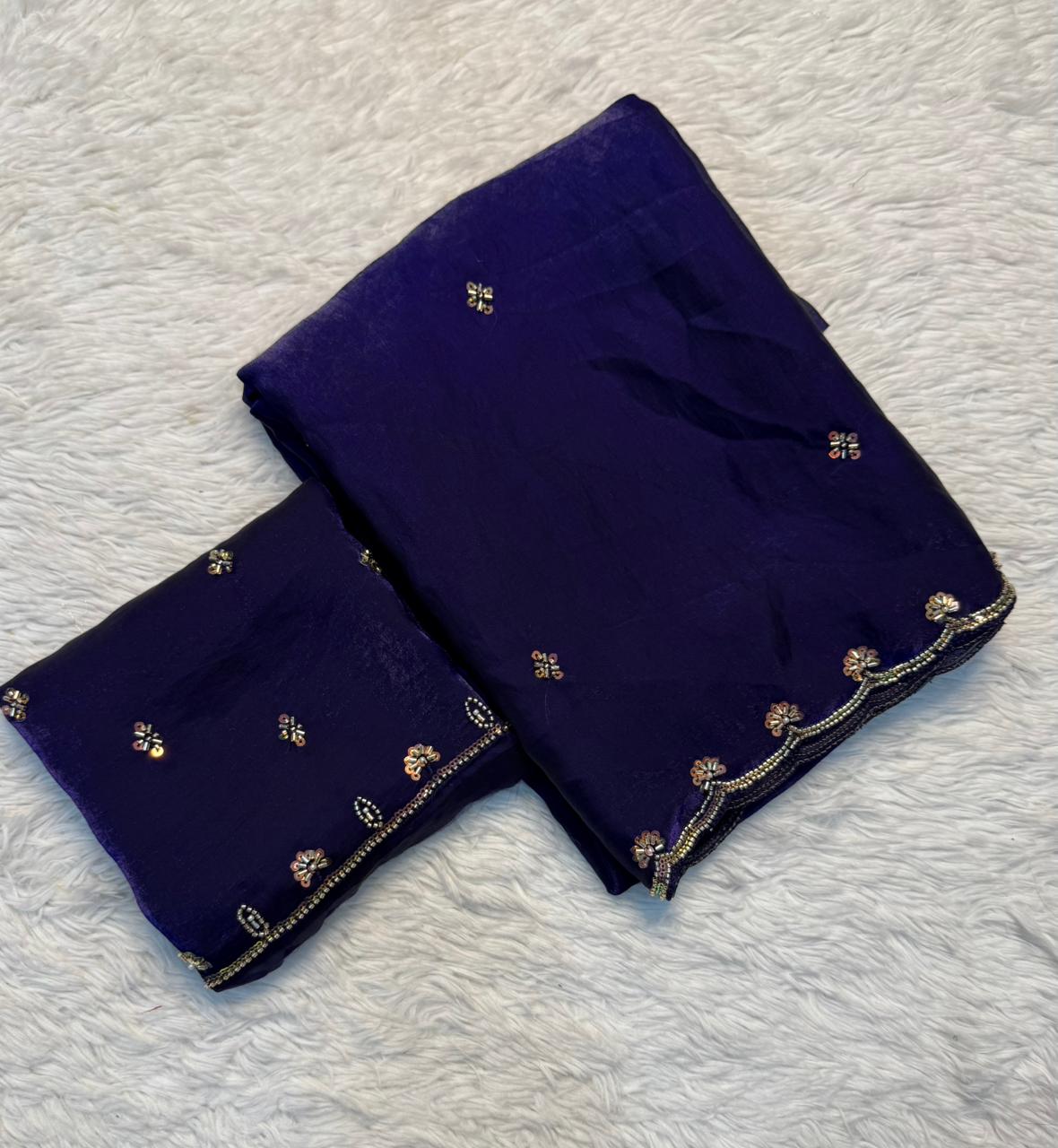Redolent  Festive Wear Silk Handwork Bids n Sequence Work Designer Saree With Blouse Piece