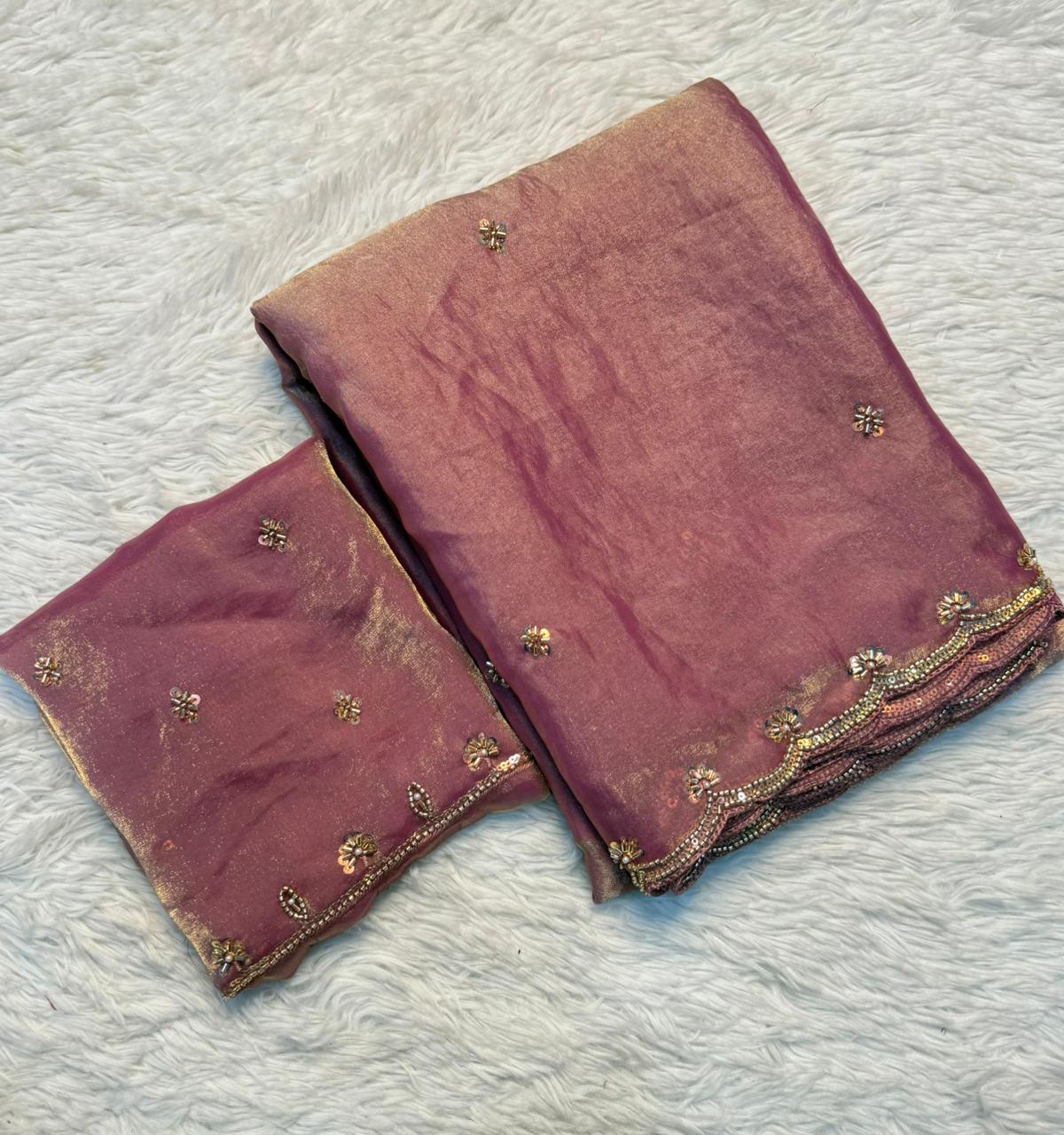 Redolent  Festive Wear Silk Handwork Bids n Sequence Work Designer Saree With Blouse Piece