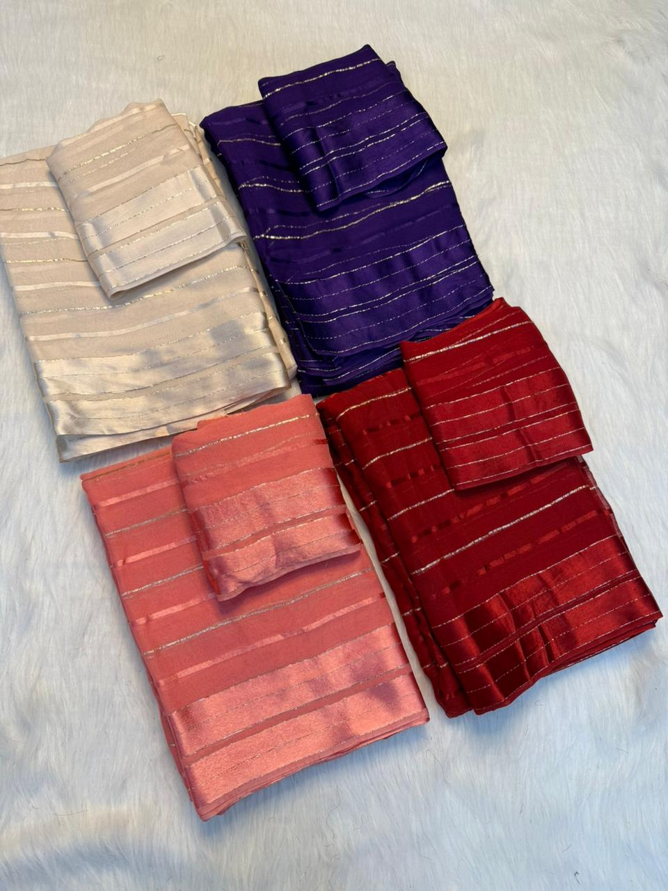 Gratifying Function Wear Pure Viscose Georgette Satin Patta Border Saree With Blouse Piece