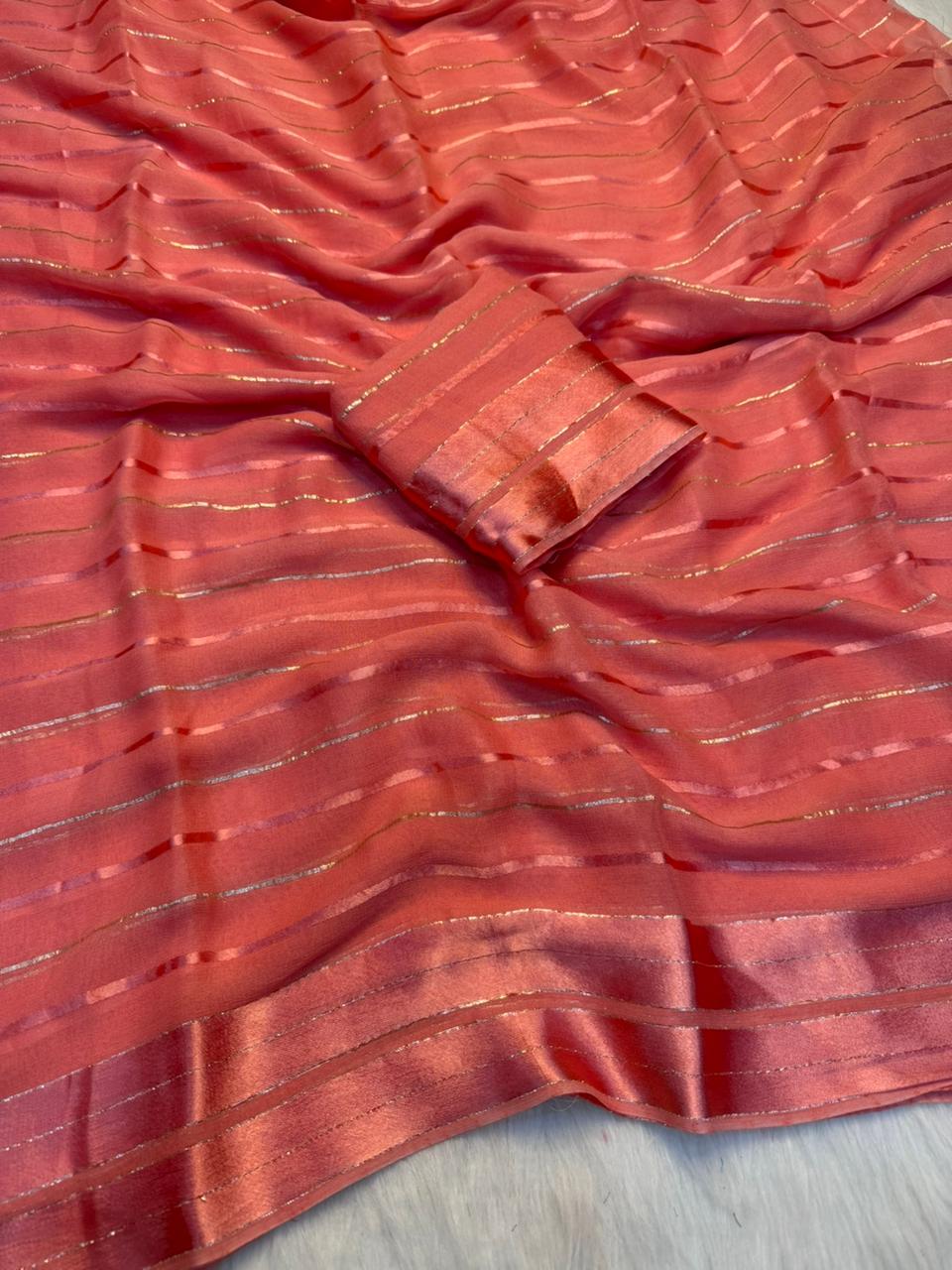 Gratifying Function Wear Pure Viscose Georgette Satin Patta Border Saree With Blouse Piece
