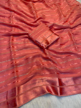 Load image into Gallery viewer, Gratifying Function Wear Pure Viscose Georgette Satin Patta Border Saree With Blouse Piece
