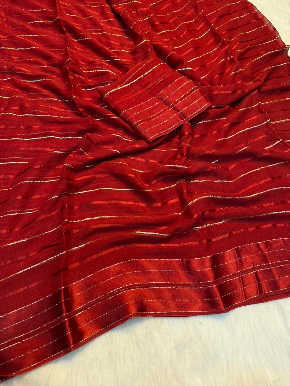 Gratifying Function Wear Pure Viscose Georgette Satin Patta Border Saree With Blouse Piece