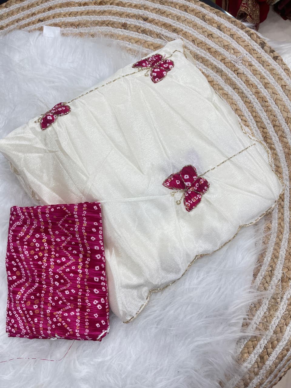 Desiring Function Wear Chinnon Silk Handwork Border Designer Saree With Blouse Piece