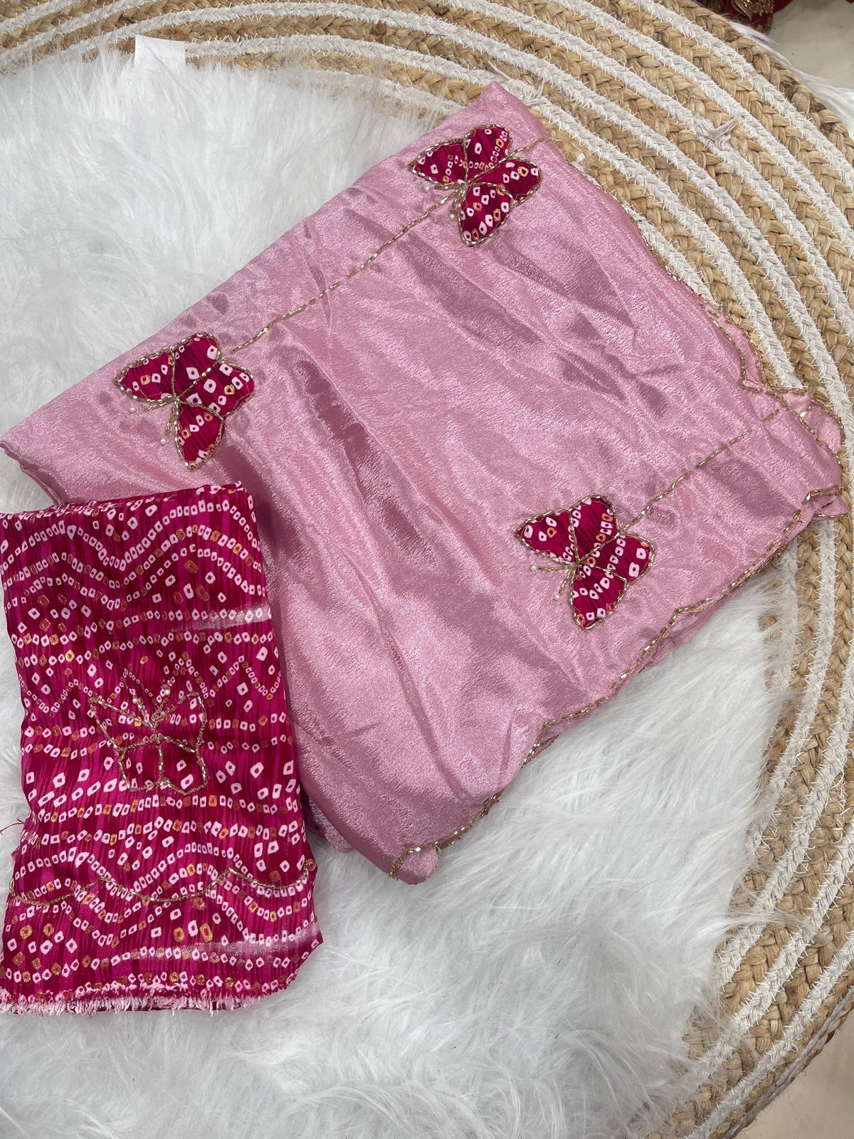 Desiring Function Wear Chinnon Silk Handwork Border Designer Saree With Blouse Piece