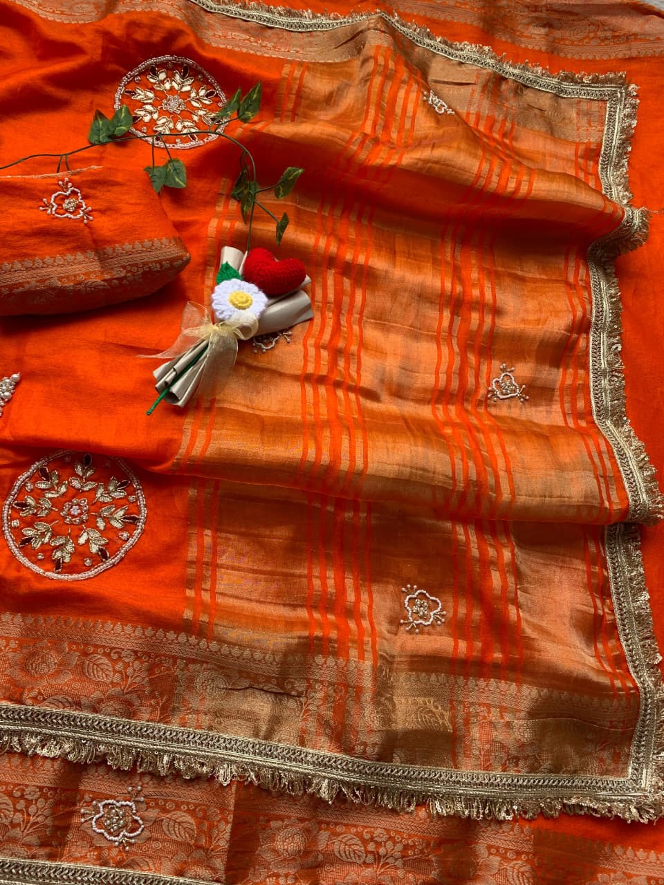 Incomparable Wedding  Wear Satin Silk Handwork n Jacquard Weaving Border Saree With Blouse Piece