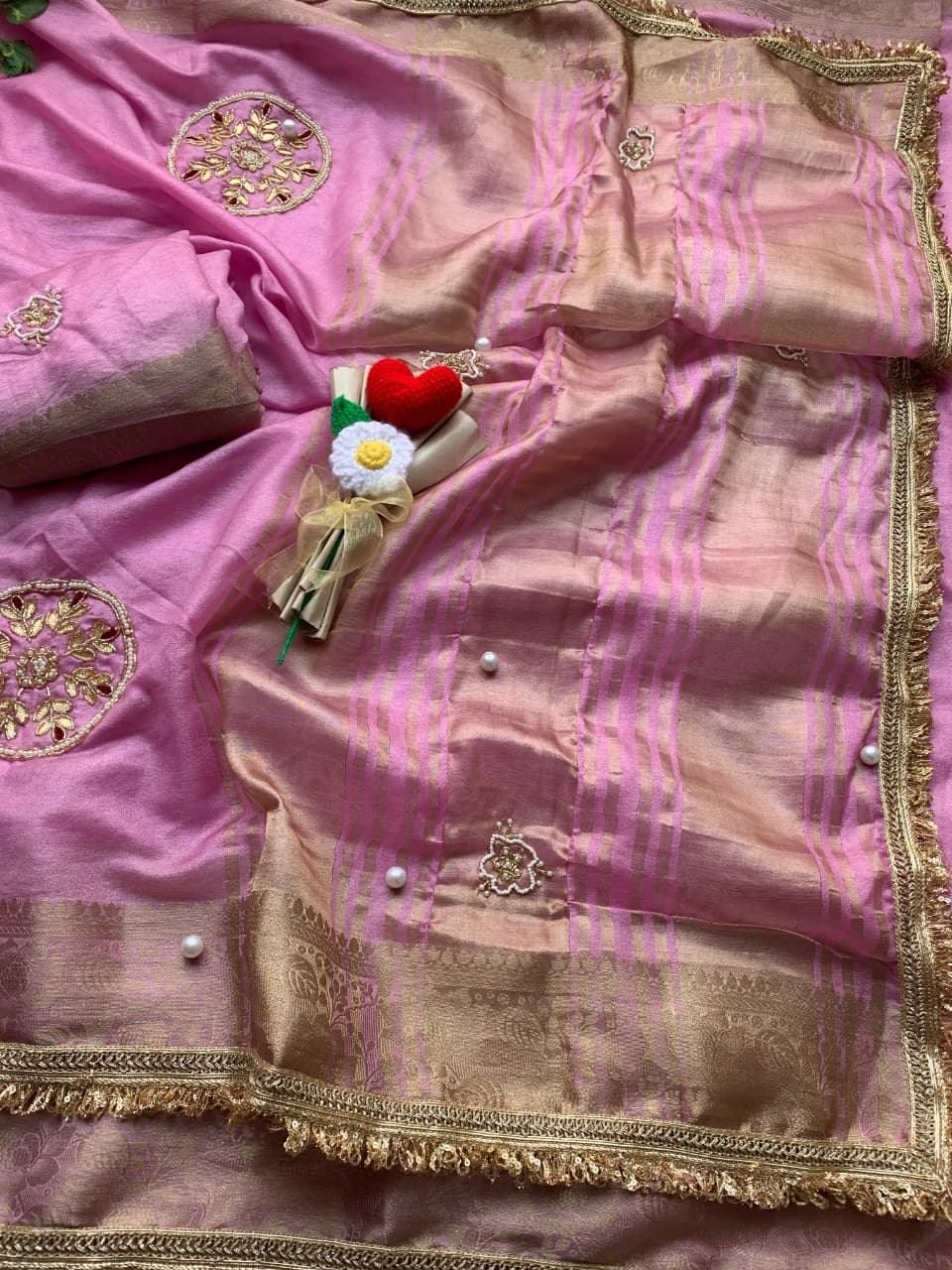 Incomparable Wedding  Wear Satin Silk Handwork n Jacquard Weaving Border Saree With Blouse Piece
