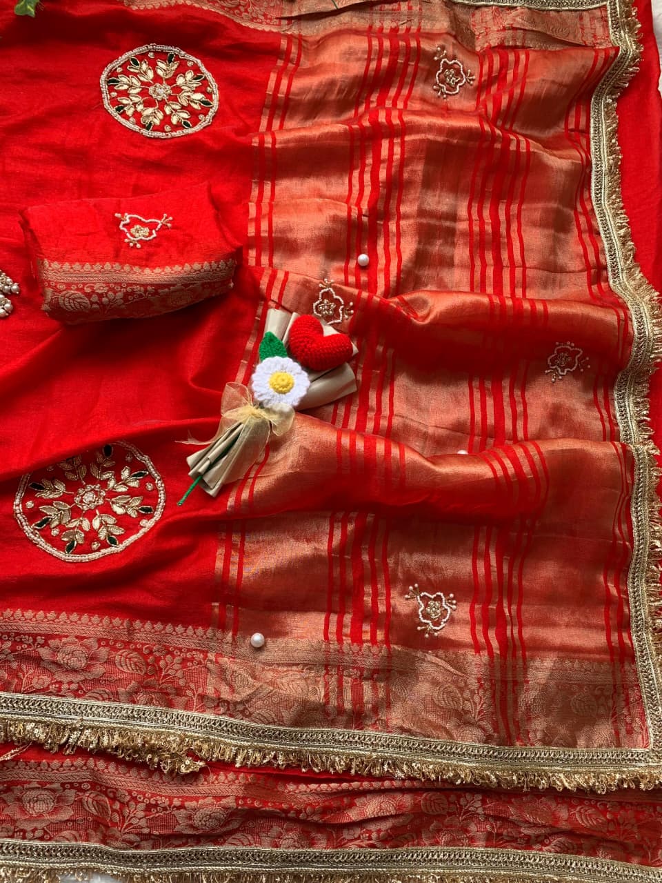 Incomparable Wedding  Wear Satin Silk Handwork n Jacquard Weaving Border Saree With Blouse Piece