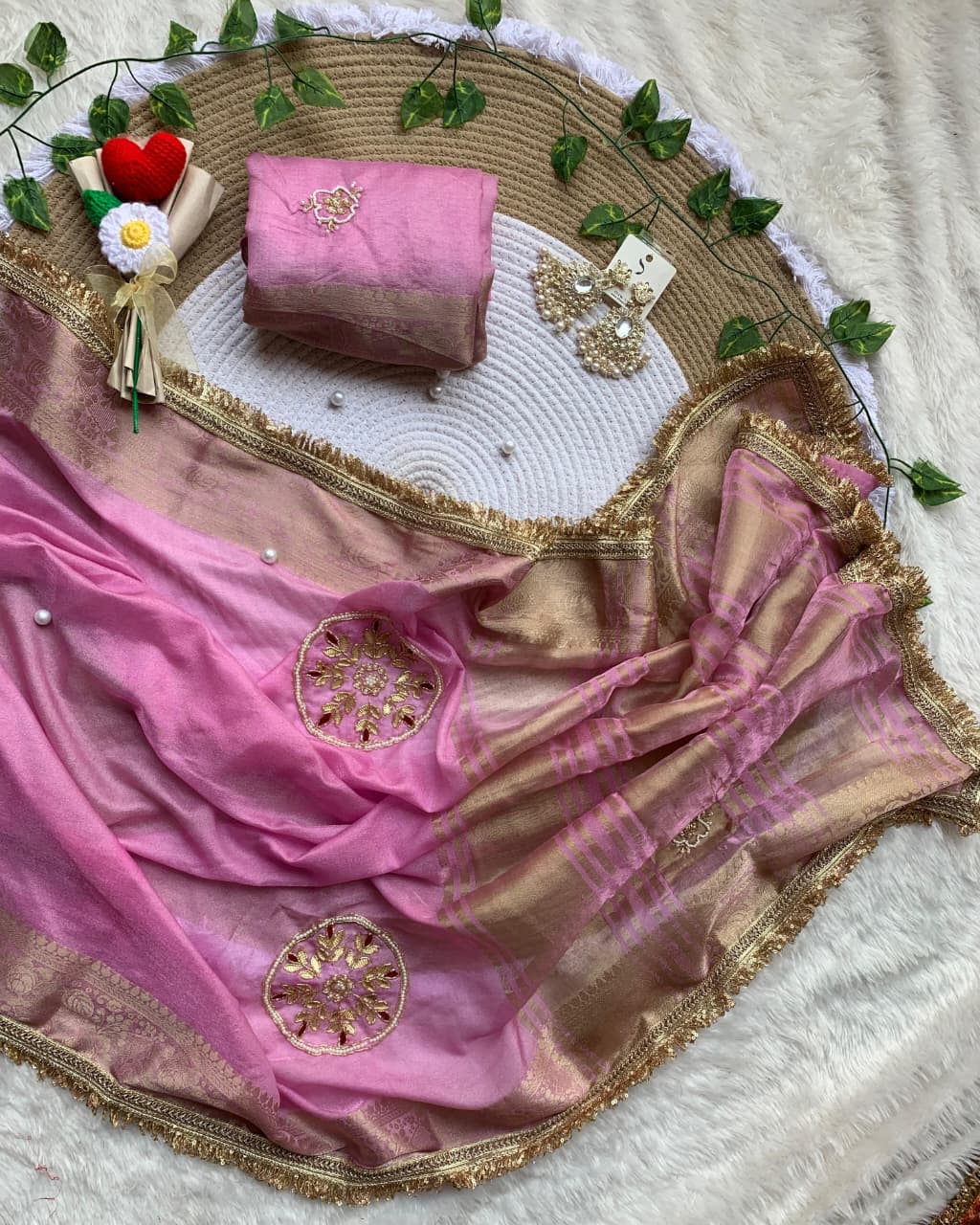Incomparable Wedding  Wear Satin Silk Handwork n Jacquard Weaving Border Saree With Blouse Piece