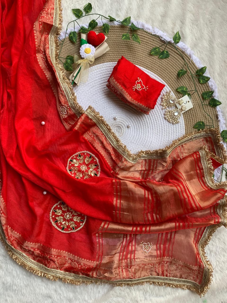 Incomparable Wedding  Wear Satin Silk Handwork n Jacquard Weaving Border Saree With Blouse Piece