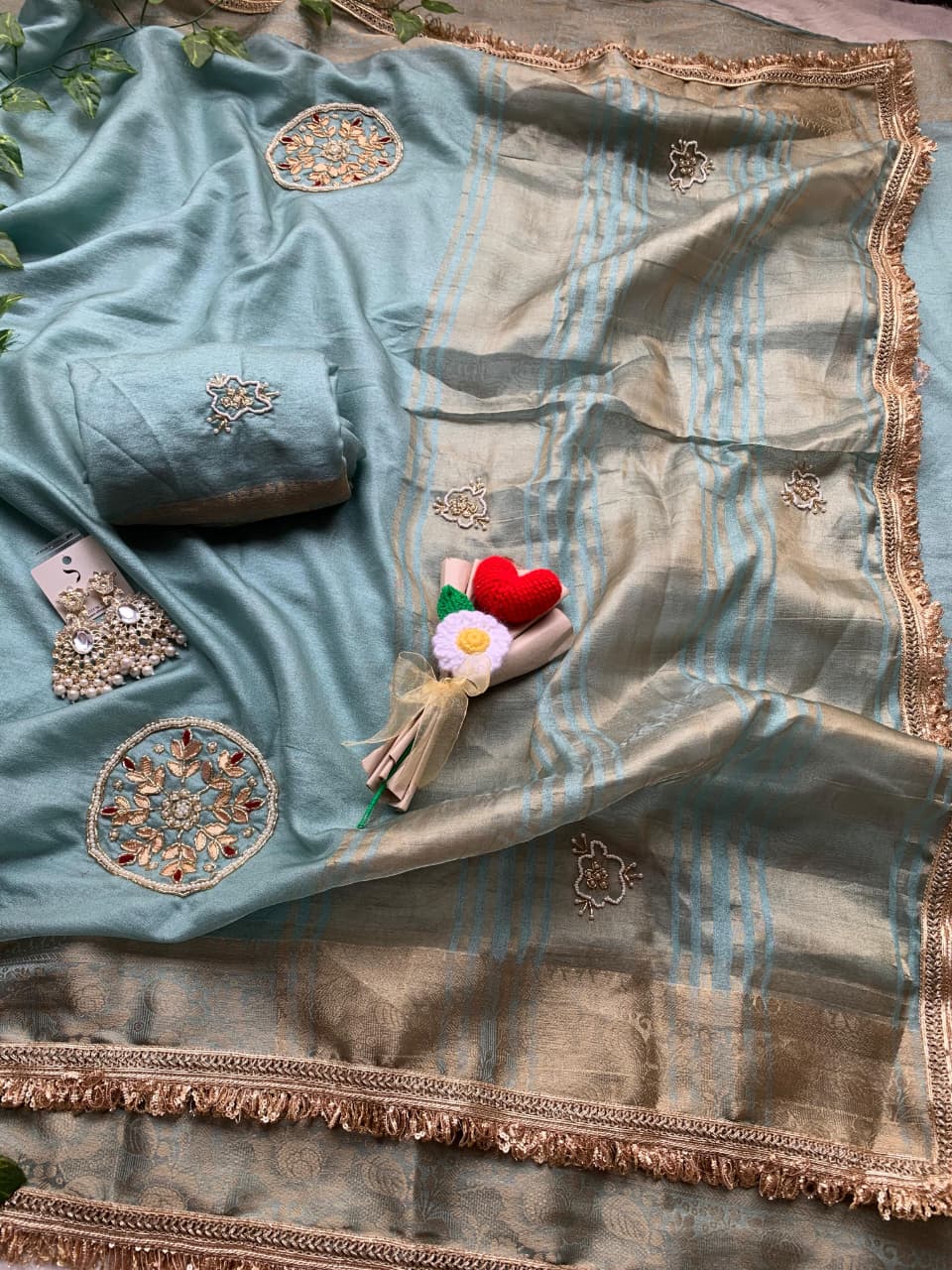 Incomparable Wedding  Wear Satin Silk Handwork n Jacquard Weaving Border Saree With Blouse Piece