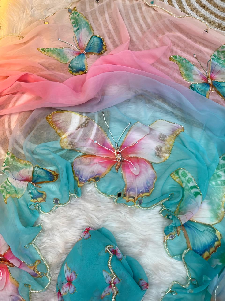 Scrupulous Party Wear Soft Silk Print n  HandWork Arco Border Fancy Designer Saree With Blouse