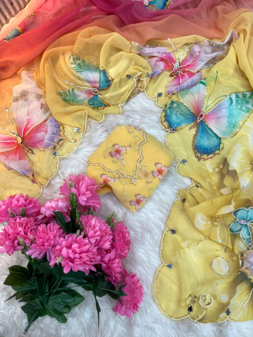 Scrupulous Party Wear Soft Silk Print n  HandWork Arco Border Fancy Designer Saree With Blouse