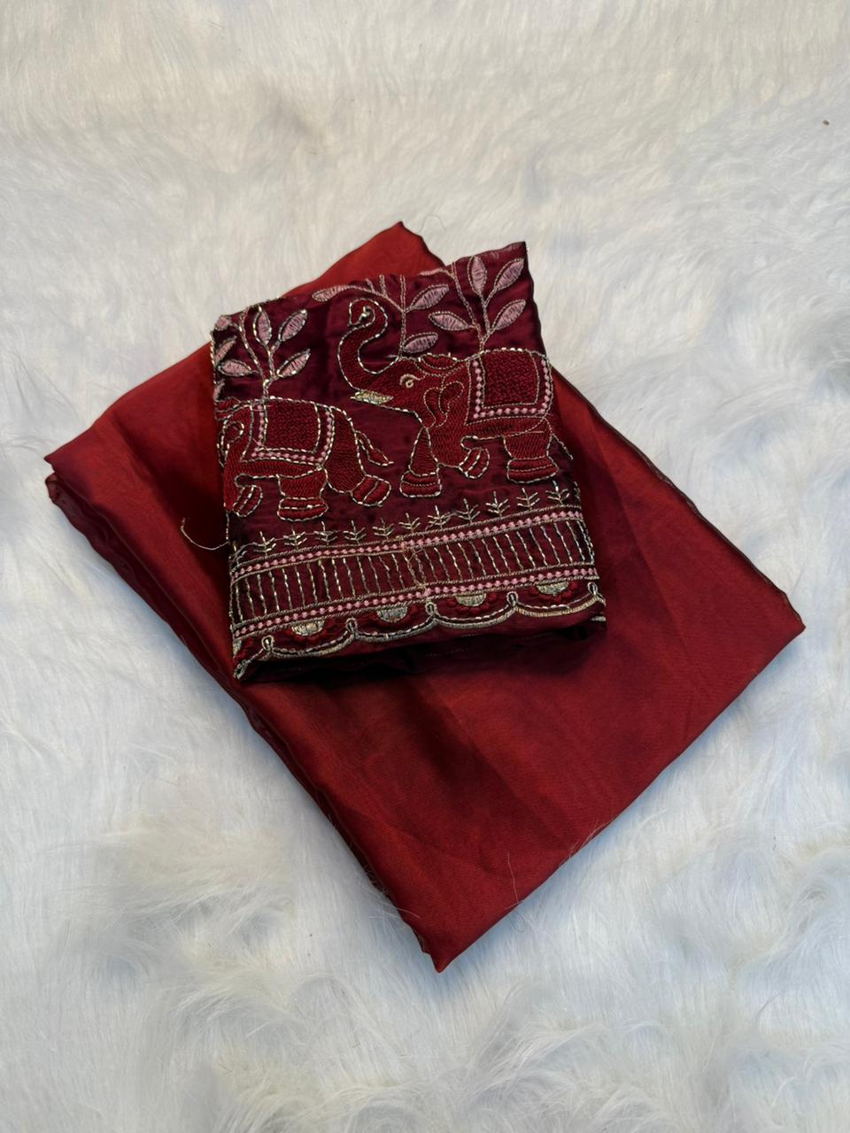 Attractive Function Wear Rangoli Silk Sequence n Beads Work Saree With Blissful Blouse Piece