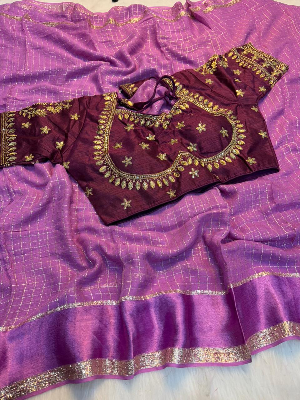 Excellent Party Wear Viscose Georgette Embroidery Work Stitched Blouse With Saree