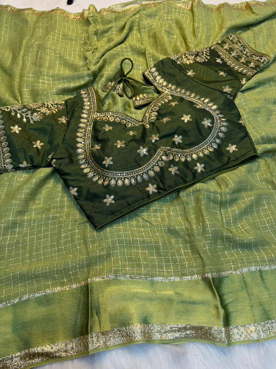 Excellent Party Wear Viscose Georgette Embroidery Work Stitched Blouse With Saree