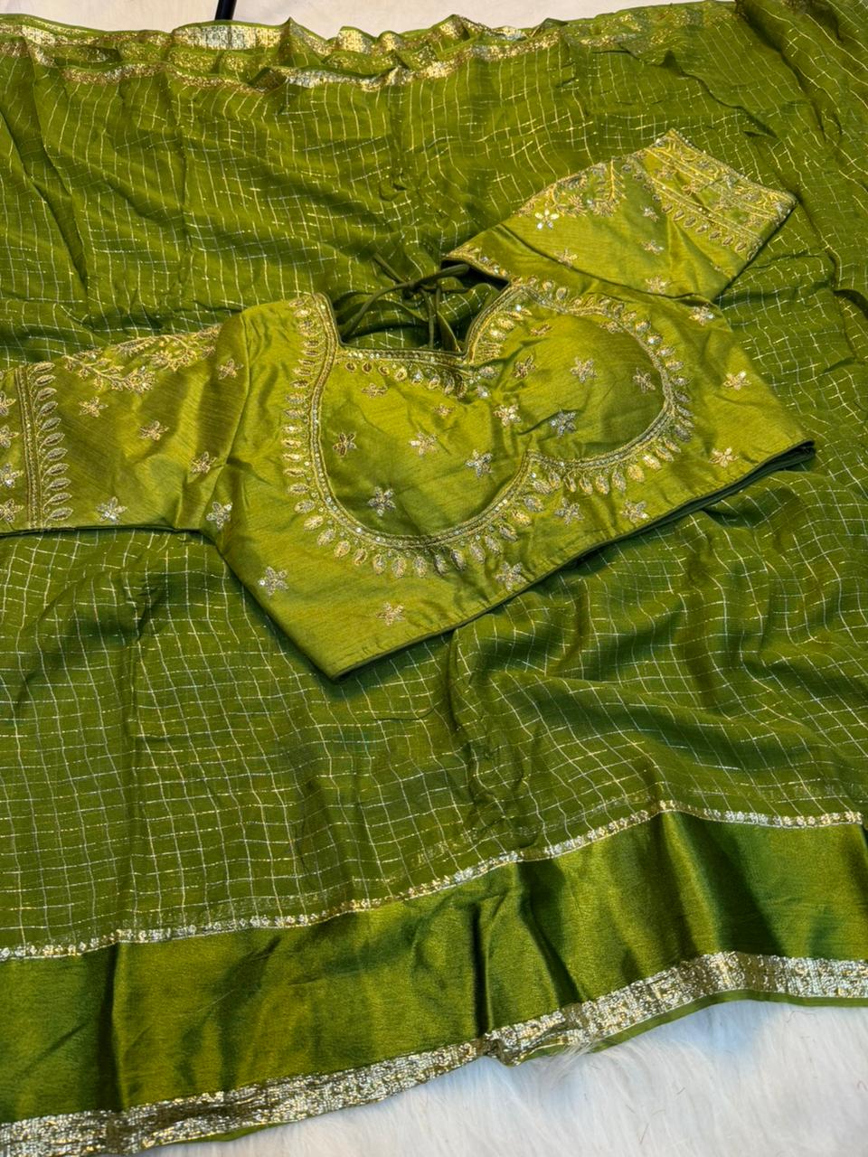 Excellent Party Wear Viscose Georgette Embroidery Work Stitched Blouse With Saree