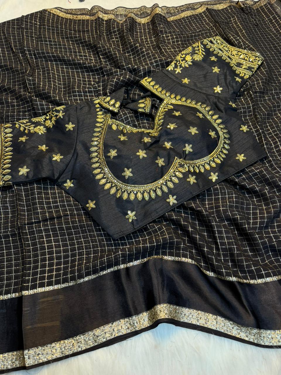 Excellent Party Wear Viscose Georgette Embroidery Work Stitched Blouse With Saree