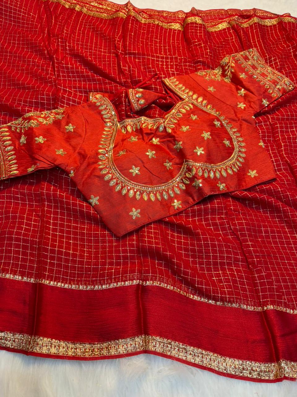 Excellent Party Wear Viscose Georgette Embroidery Work Stitched Blouse With Saree