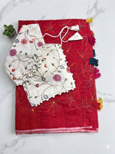 Load image into Gallery viewer, Dazzling Festive Wear Chanderi Cotton Embroidery n Tussels Work Fancy Designer Festive Wear Saree With Stitched Blouse
