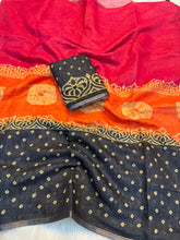 Load image into Gallery viewer, Captivating Festive Wear Linen Cotton Print With Tussles in Pallu Work Designer Saree With Blouse Piece
