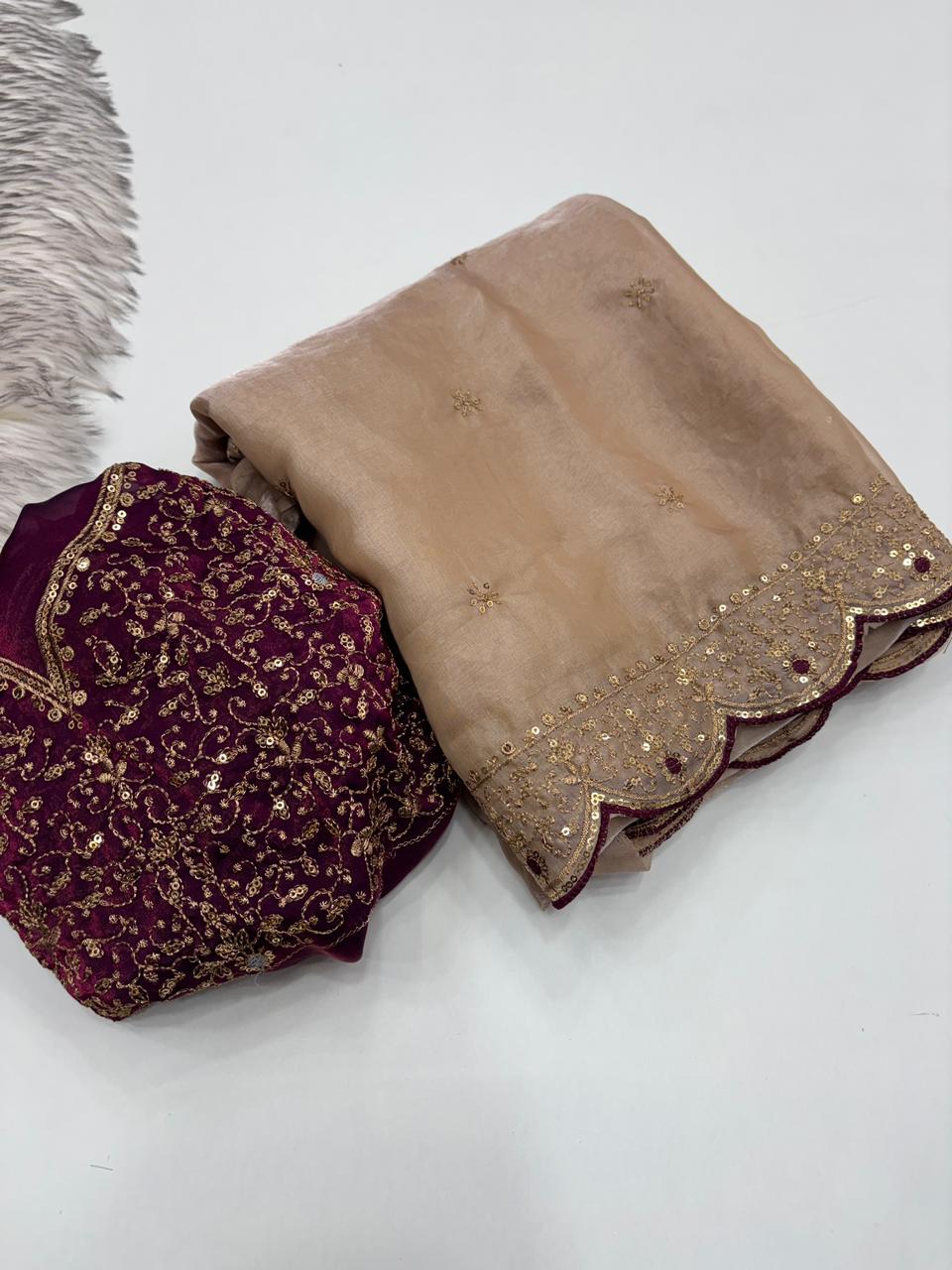 Whimsical Wedding Wear Silk Embroidery n Sequence Thread Work Fancy Designer Saree With Blouse Piece