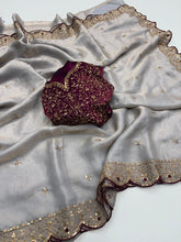 Load image into Gallery viewer, Whimsical Wedding Wear Silk Embroidery n Sequence Thread Work Fancy Designer Saree With Blouse Piece
